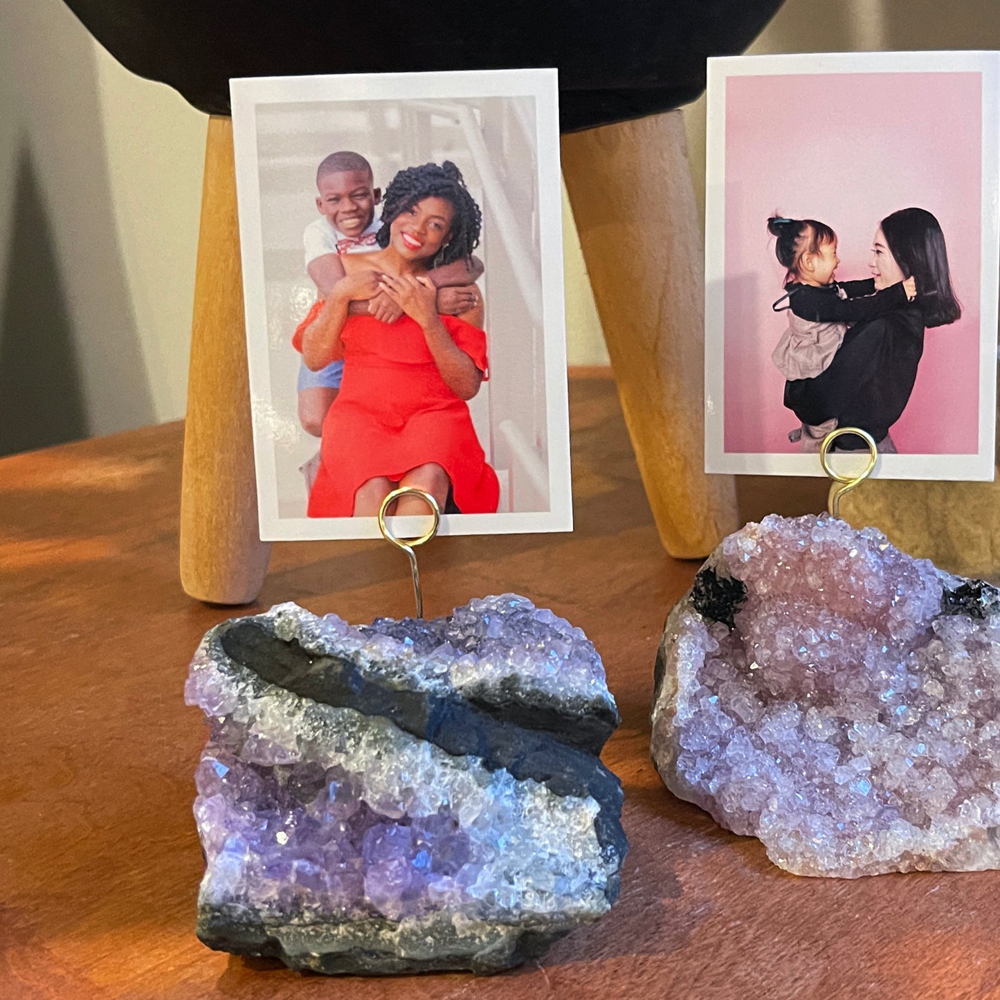 One of a Kind Amethyst Crystal Gemstone Photo Holder - Boho Picture Stand