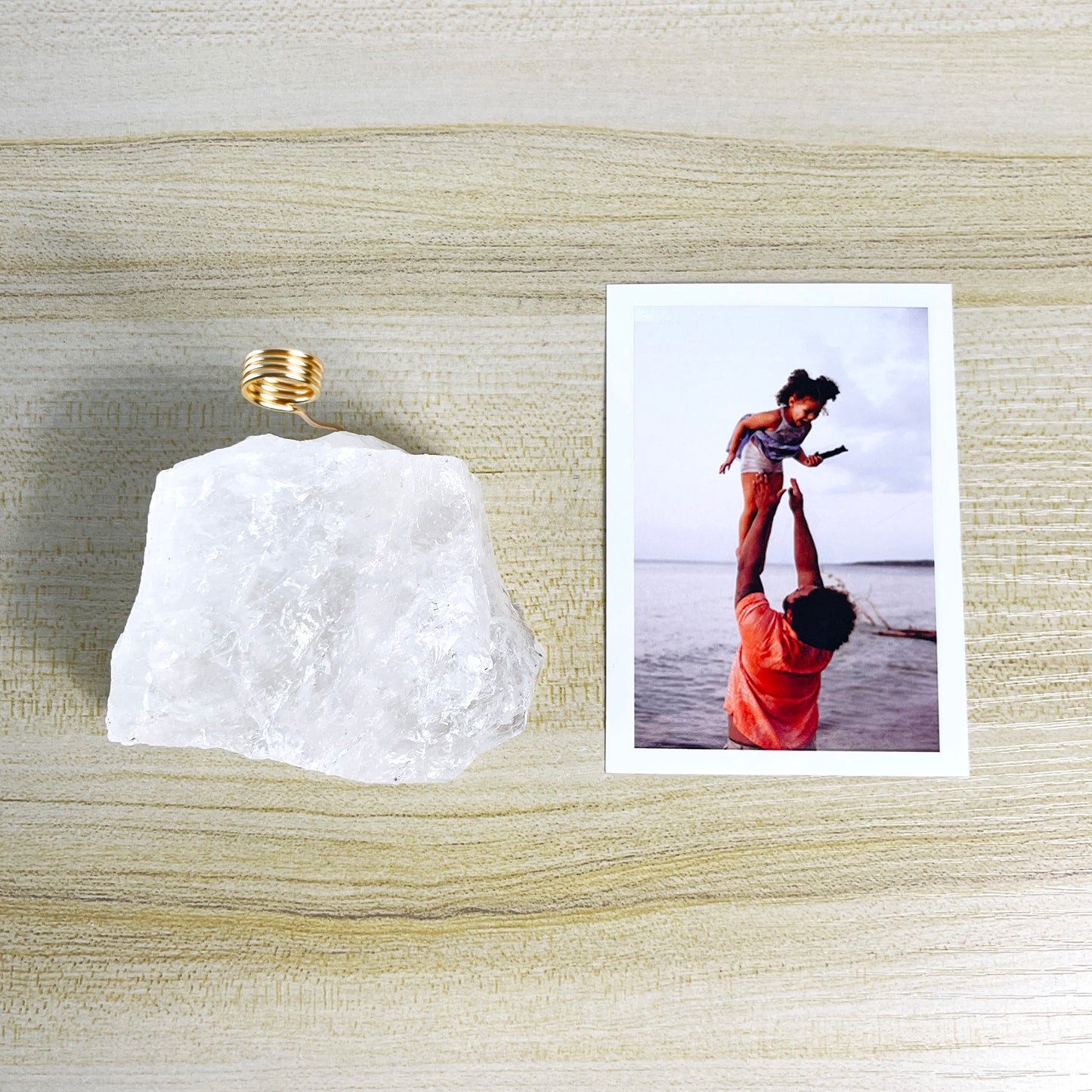 Raw Clear Quartz Crystal -Unique Polaroid/Instax Photo Holder for Home or Office