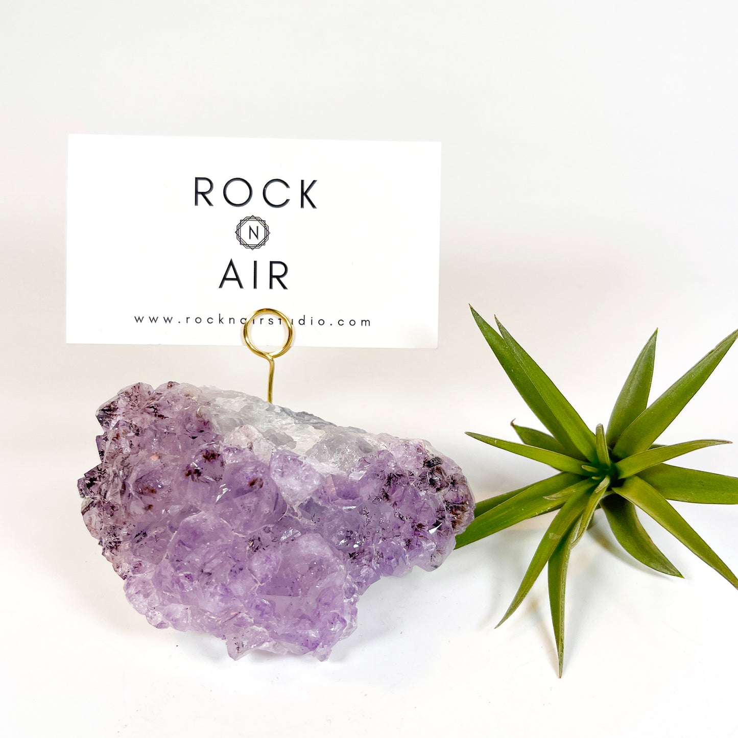 One of a Kind Amethyst Crystal Geode Business Card Holder - Desk Photo Stand