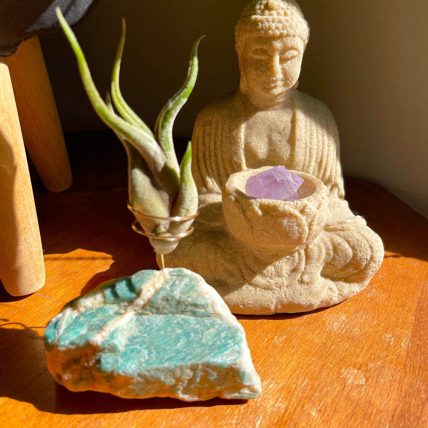 One-of-a-Kind Amazonite Stone Air Plant Holder – Unique Plant Lover Gift