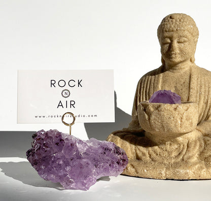 One of a Kind Amethyst Crystal Geode Business Card Holder - Desk Photo Stand