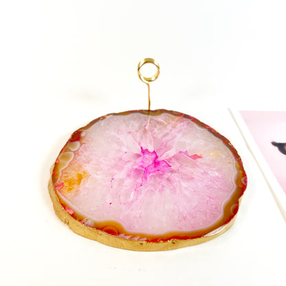 Pink Agate Slice Crystal Photo Stand/Picture Holder for Home or Office