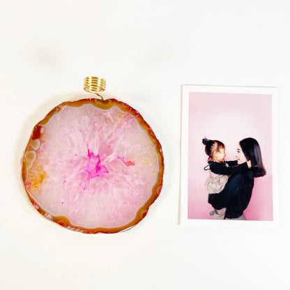 Pink Agate Slice Crystal Photo Stand/Picture Holder for Home or Office