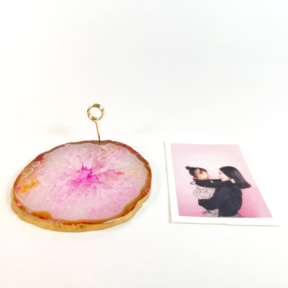Pink Agate Slice Crystal Photo Stand/Picture Holder for Home or Office
