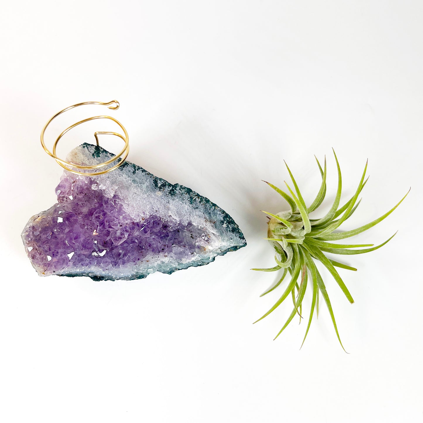 One-of-a-Kind Standing Amethyst Crystal Tillandsia Air Plant Holder - Zen Plant and Crystal Decor