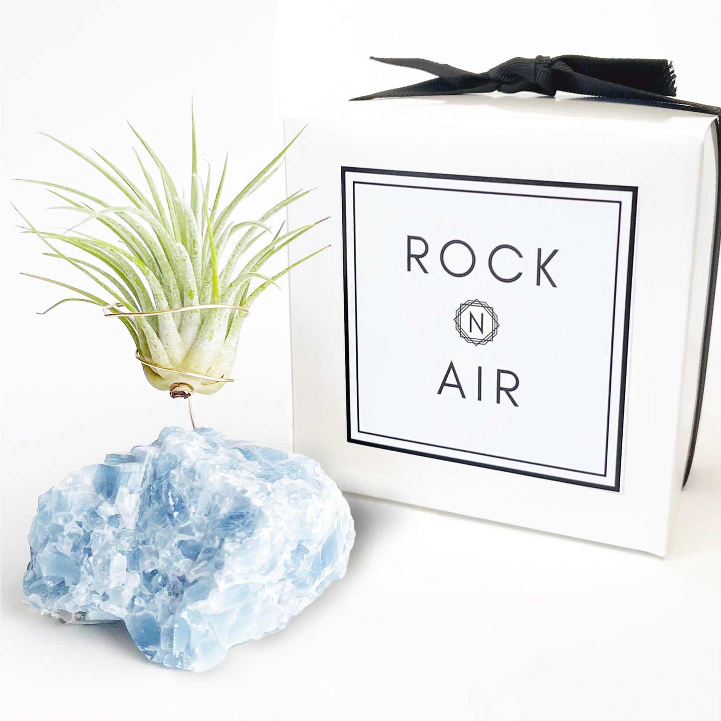 Unique Holiday Gift - Blue Calcite Crystal Air Plant Holder - Joy Gift Box