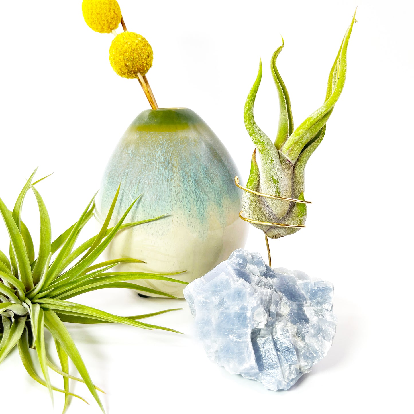 Unique Holiday Gift - Blue Calcite Crystal Air Plant Holder - Ho Ho Ho Gift Box