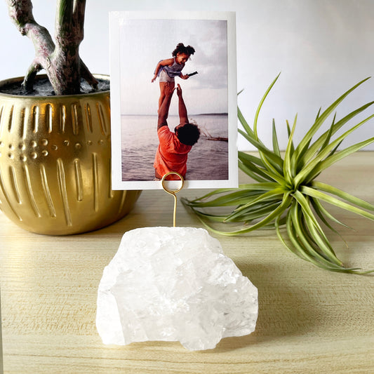 Raw Clear Quartz Crystal -Unique Polaroid/Instax Photo Holder for Home or Office