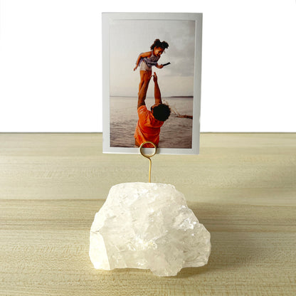 Raw Clear Quartz Crystal - Unique Picture Holder or Photo Stand for Home or Office