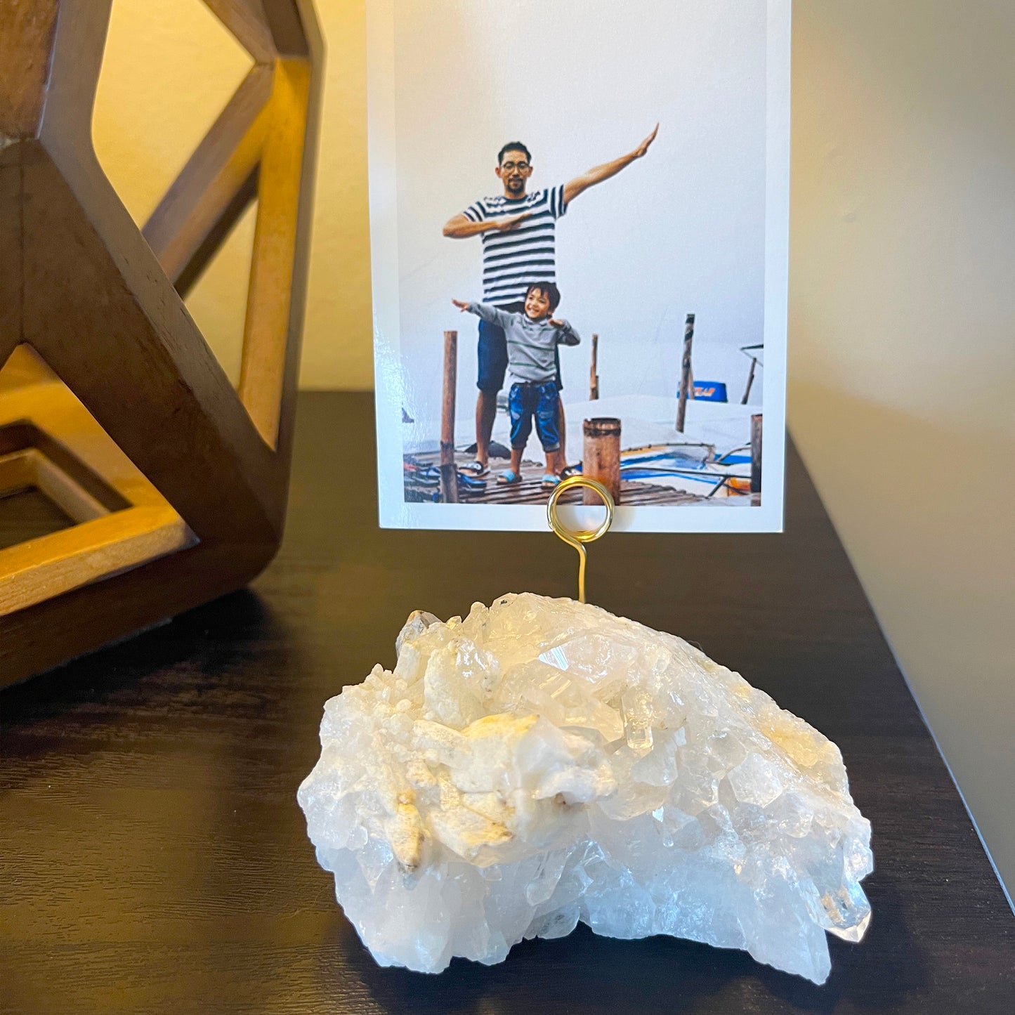Unique Picture Holder or Photo Stand for Home or Office - Raw Clear Quartz Crystal