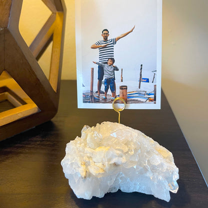 Unique Picture Holder or Photo Stand for Home or Office - Raw Clear Quartz Crystal