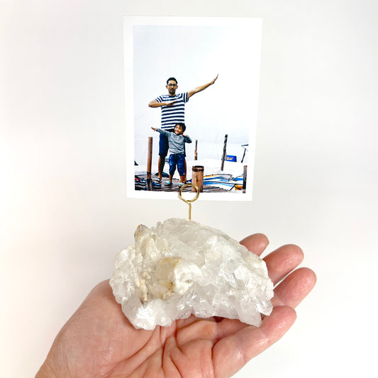 Unique Picture Holder or Photo Stand for Home or Office - Raw Clear Quartz Crystal