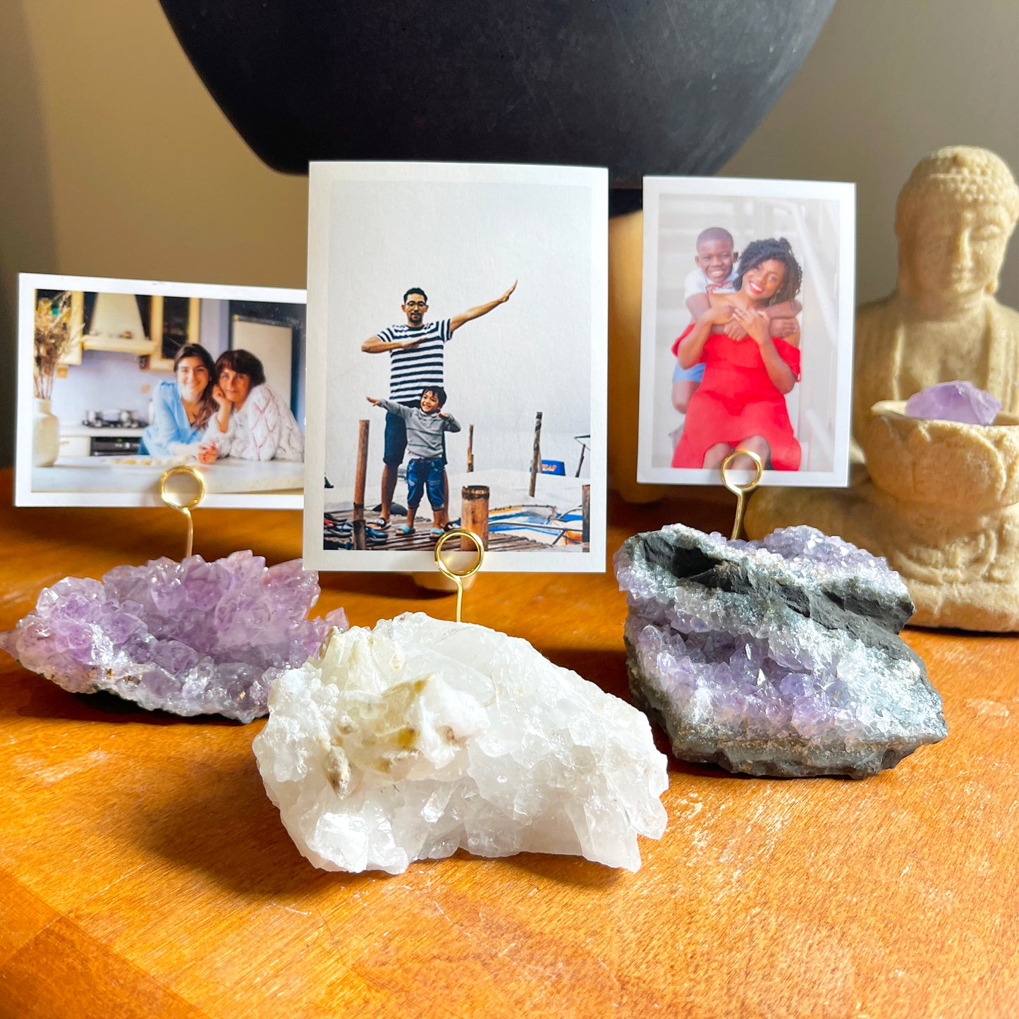Unique Picture Holder or Photo Stand for Home or Office - Raw Clear Quartz Crystal