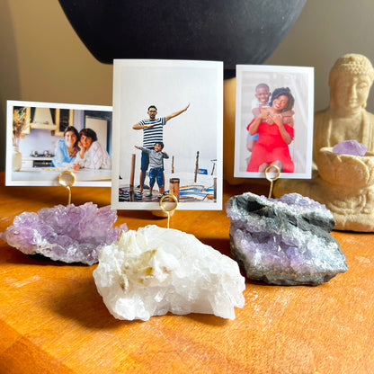 Unique Picture Holder or Photo Stand for Home or Office - Raw Clear Quartz Crystal