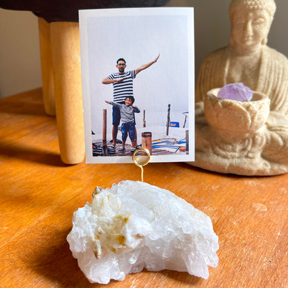 Unique Picture Holder or Photo Stand for Home or Office - Raw Clear Quartz Crystal