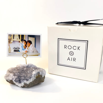 Light Gray Amethyst Crystal Photo Stand - Unique Picture Holder for Home or Office