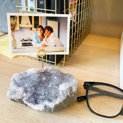Light Gray Amethyst Crystal Photo Stand - Unique Picture Holder for Home or Office