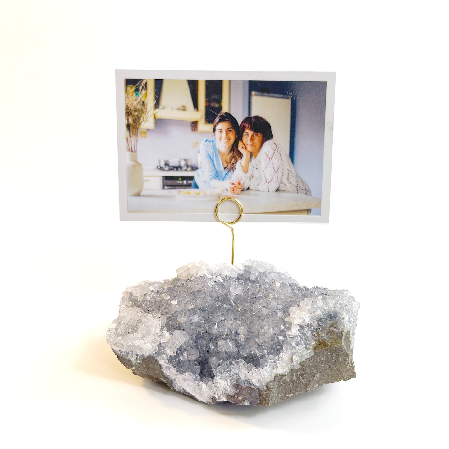 Light Gray Amethyst Crystal Photo Stand - Unique Picture Holder for Home or Office