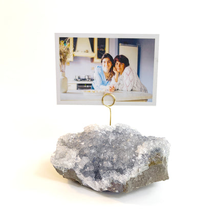 Light Gray Amethyst Crystal Photo Stand - Unique Picture Holder for Home or Office