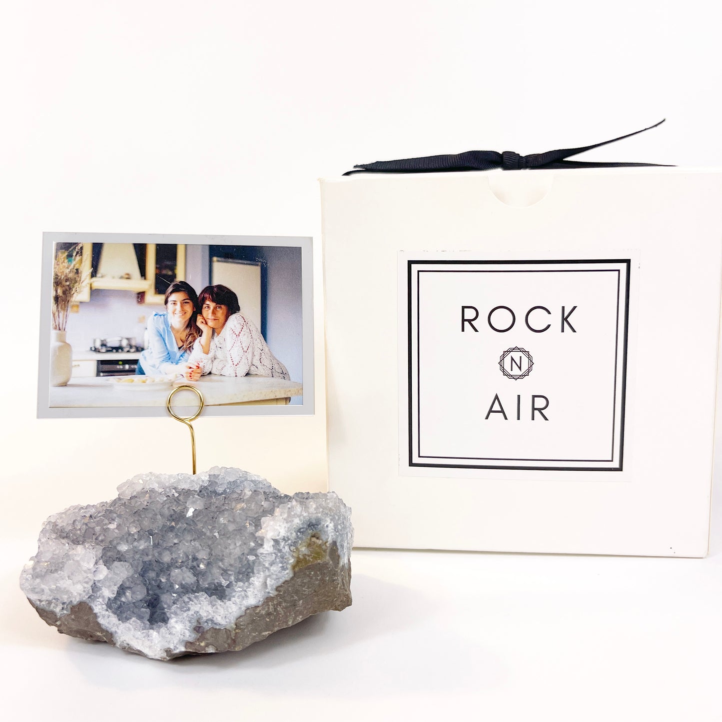 Light Gray Amethyst Crystal Photo Stand - Unique Picture Holder for Home or Office