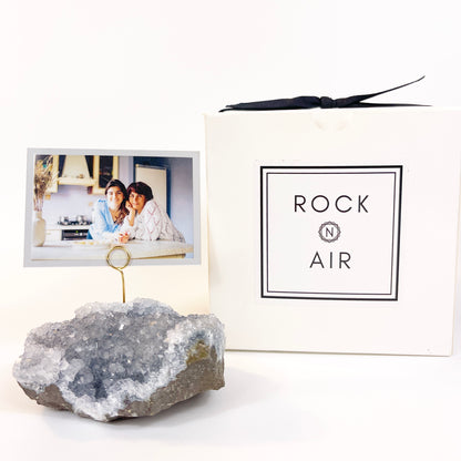 Light Gray Amethyst Crystal Photo Stand - Unique Picture Holder for Home or Office