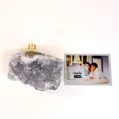 Light Gray Amethyst Crystal Photo Stand - Unique Picture Holder for Home or Office