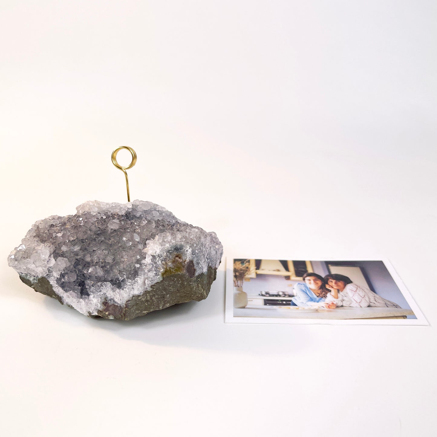 Light Gray Amethyst Crystal Photo Stand - Unique Picture Holder for Home or Office