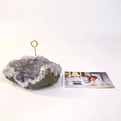 Light Gray Amethyst Crystal Photo Stand - Unique Picture Holder for Home or Office