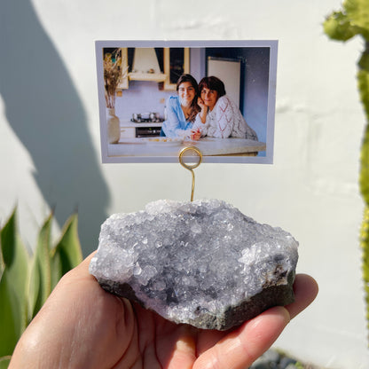 Light Gray Amethyst Crystal Photo Stand - Unique Picture Holder for Home or Office