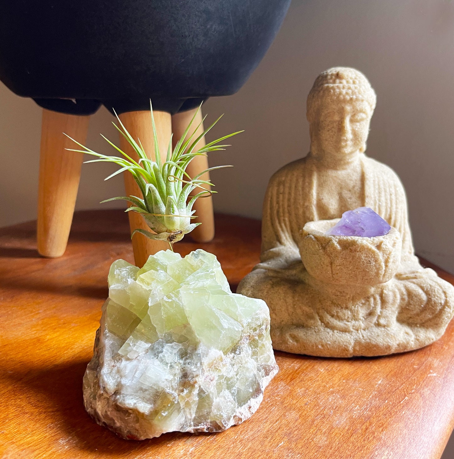 One-of-a-kind Green Calcite Air Plant Holder