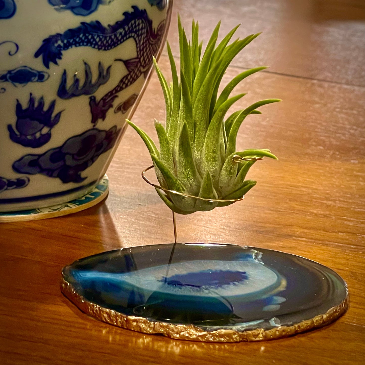 Unique Birthday Gift - Blue Agate Crystal Air Plant Holder