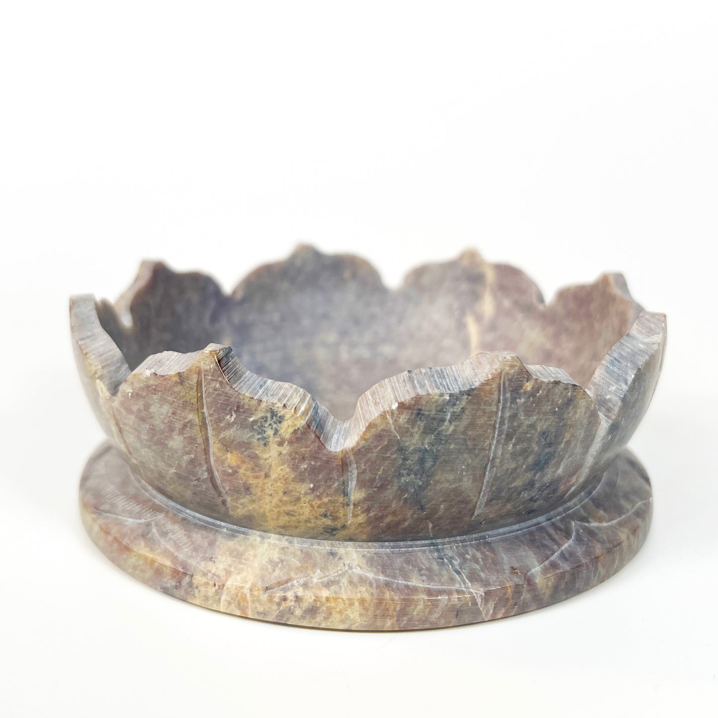 Natural Lotus Stone Bowl Decor with Crystals and Air Plants - Includes Citrine, Amethyst and Rose Quartz - Boho or Spiritual Home Decor Gift