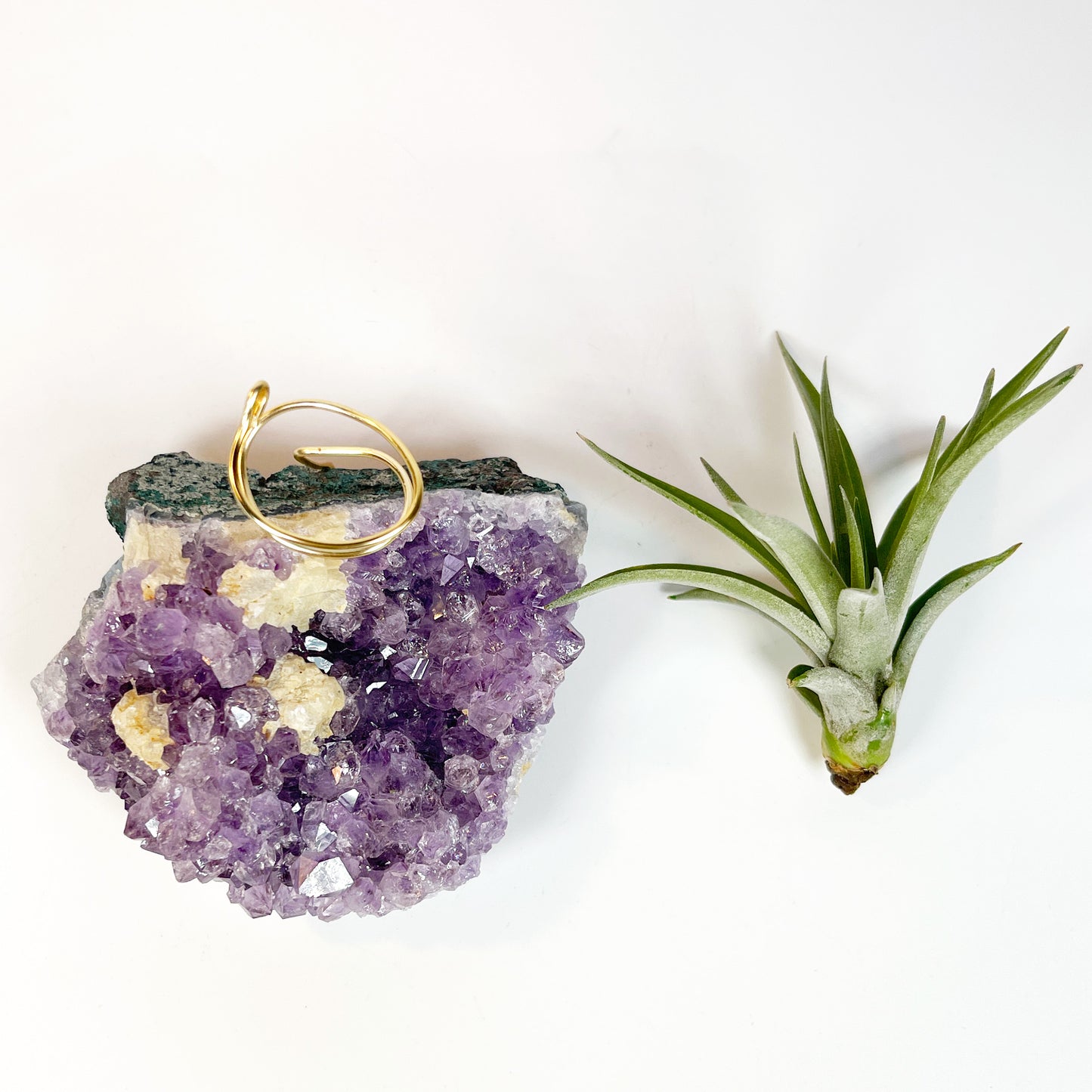 One-of-a-Kind Amethyst Crystal with Unique Calcites Air Plant Holder - Plant and Crystal Lover Gift