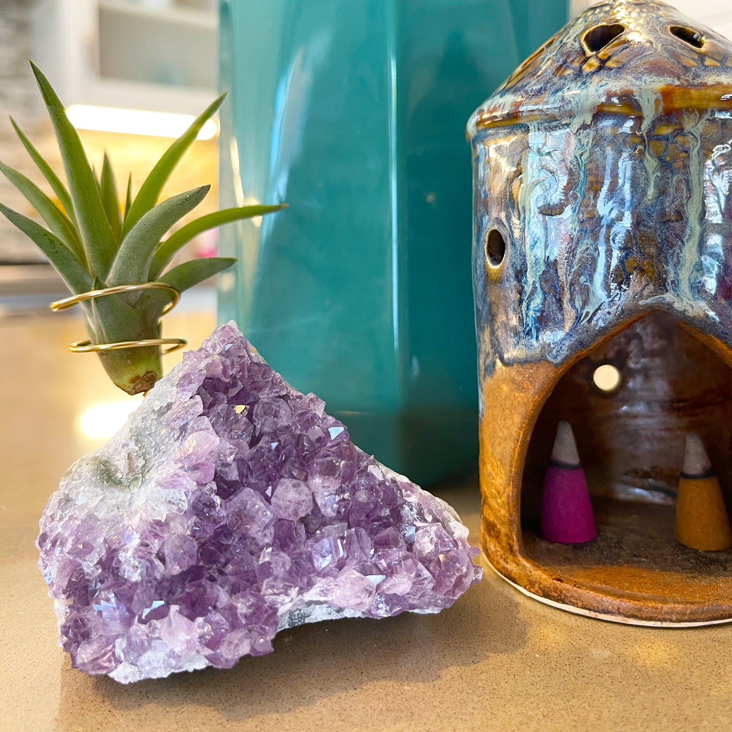 One-of-a-Kind Purple Amethyst Crystal Tillandsia Air Plant Holder - Zen Garden Desk Decor