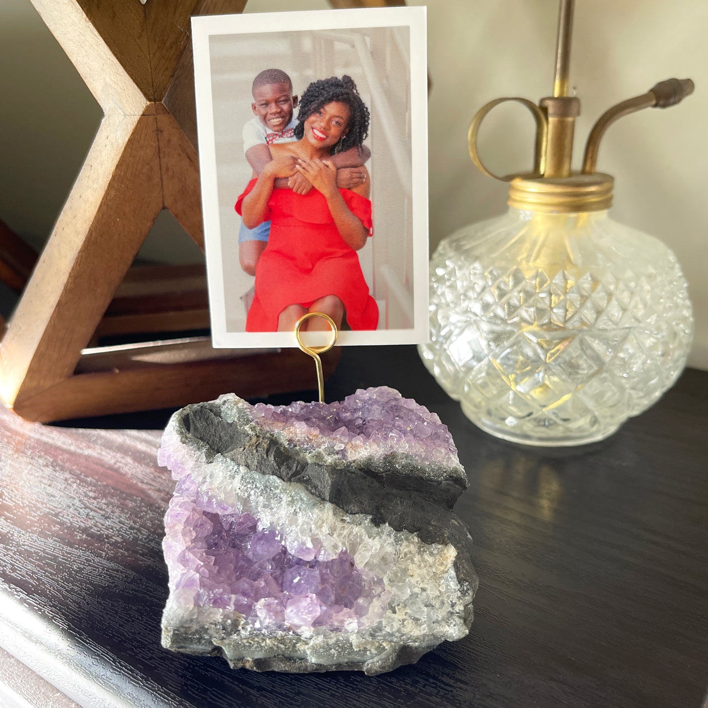 One of a Kind Amethyst Crystal Gemstone Photo Holder - Boho Picture Stand