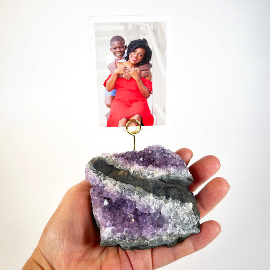 One of a Kind Amethyst Crystal Gemstone Photo Holder - Boho Picture Stand
