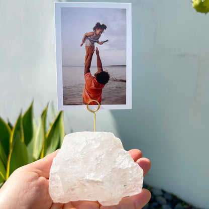 Raw Clear Quartz Crystal - Unique Picture Holder or Photo Stand for Home or Office