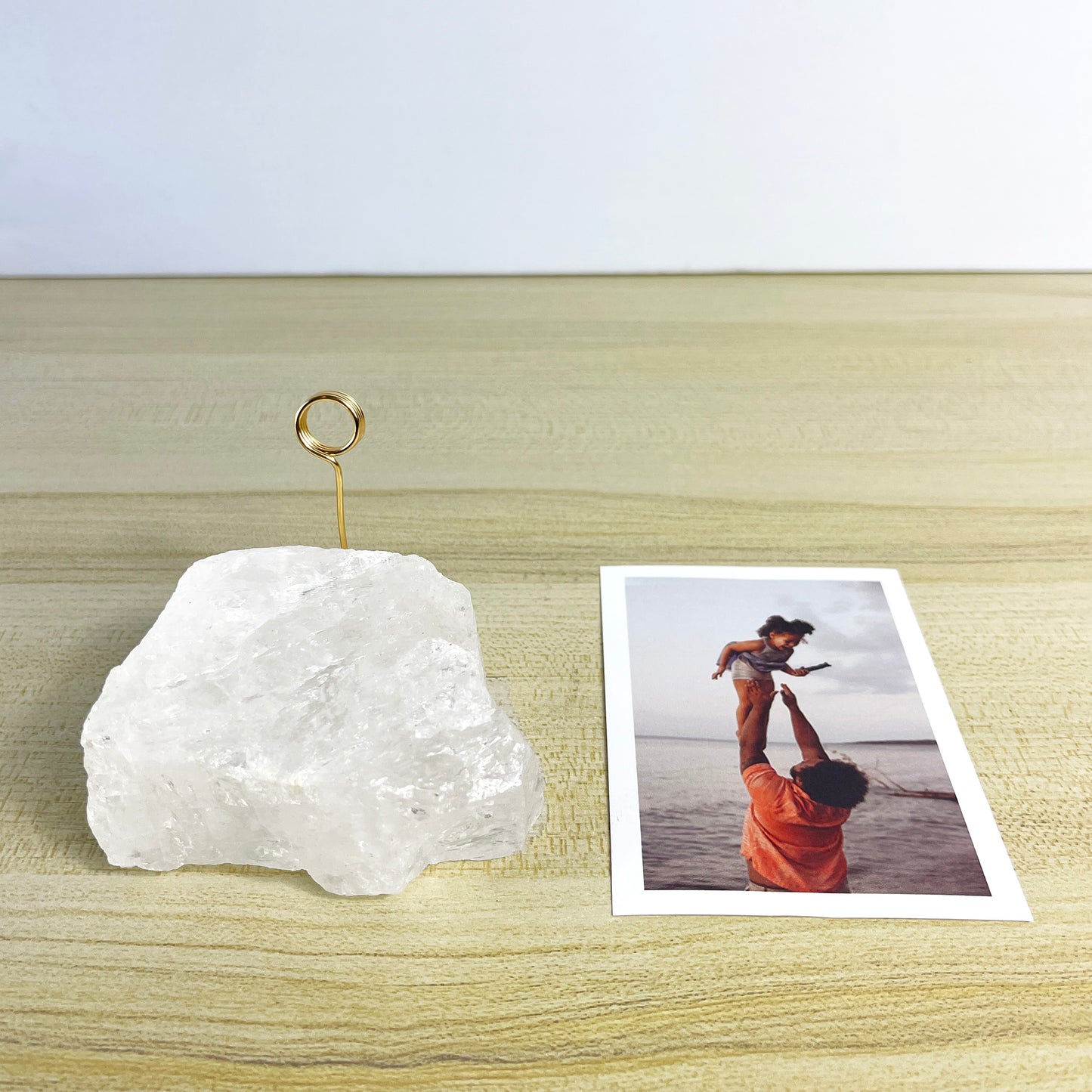Raw Clear Quartz Crystal -Unique Polaroid/Instax Photo Holder for Home or Office