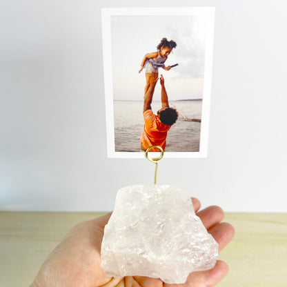 Raw Clear Quartz Crystal - Unique Picture Holder or Photo Stand for Home or Office
