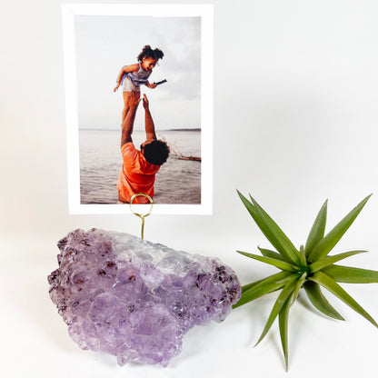 One of a Kind Amethyst Crystal Geode Business Card Holder - Desk Photo Stand
