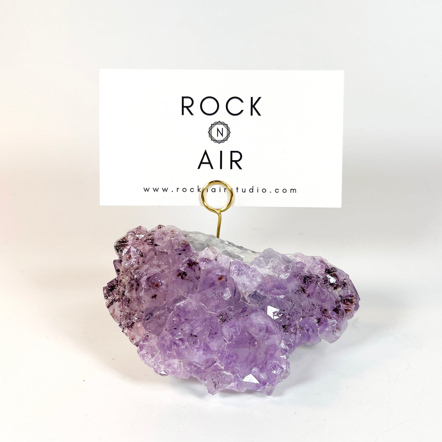 One of a Kind Amethyst Crystal Geode Business Card Holder - Desk Photo Stand