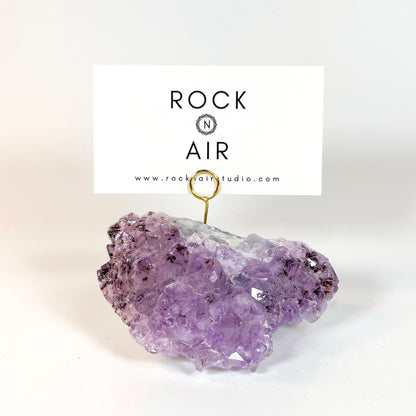 One of a Kind Amethyst Crystal Geode Business Card Holder - Desk Photo Stand