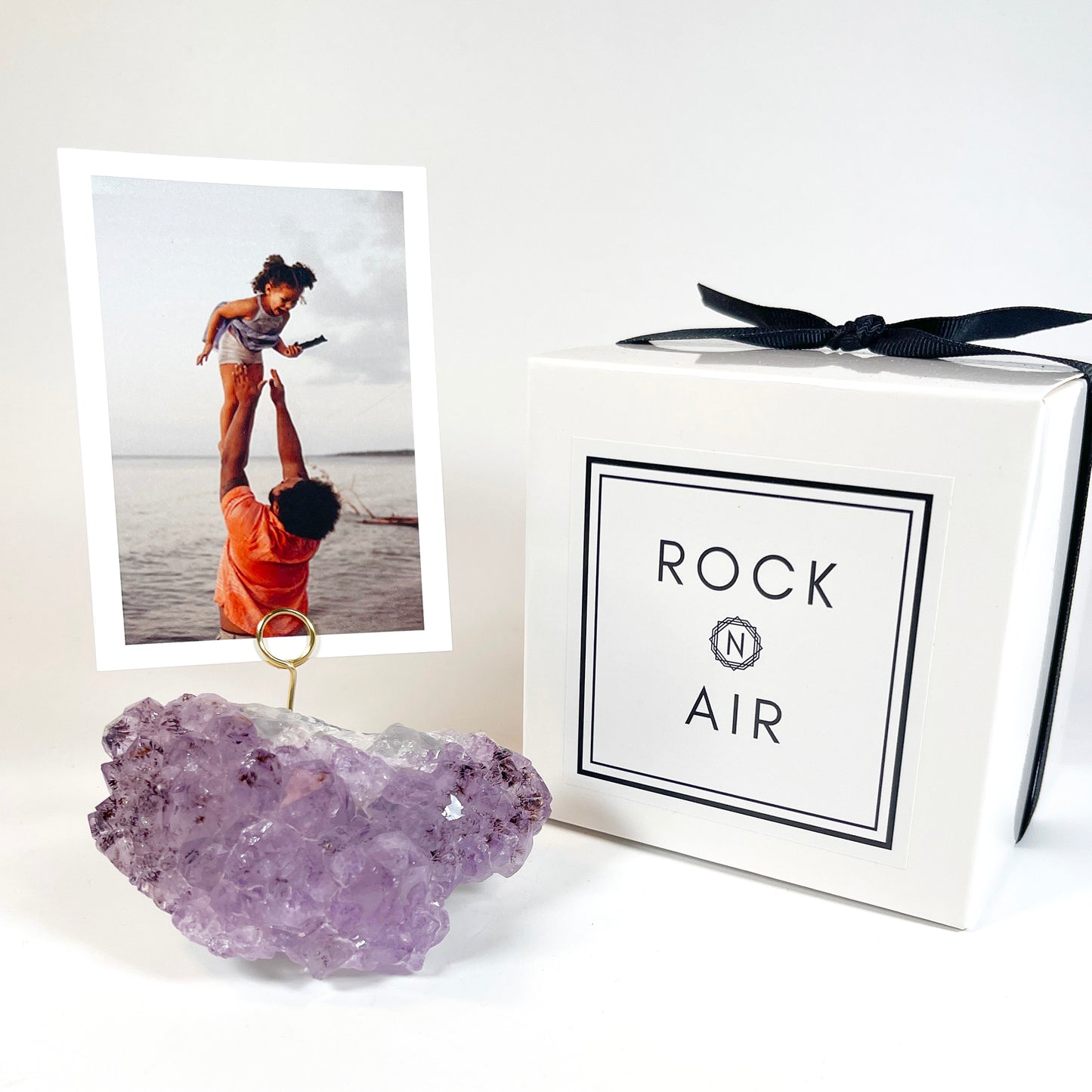 One of a Kind Amethyst Crystal Geode Business Card Holder - Desk Photo Stand