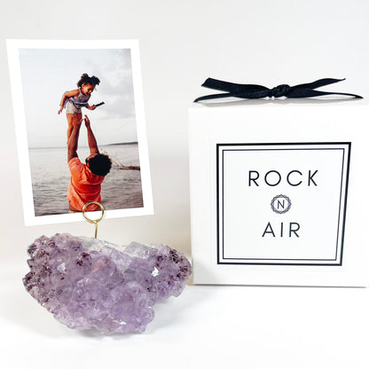One of a Kind Amethyst Crystal Geode Business Card Holder - Desk Photo Stand
