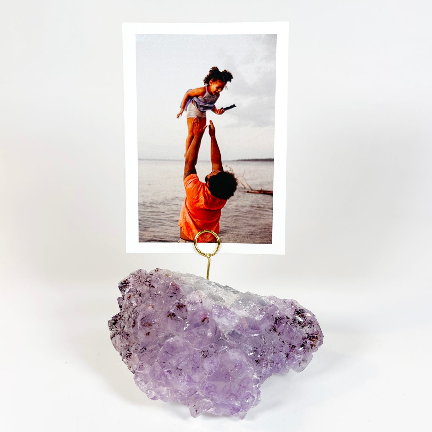 One of a Kind Amethyst Crystal Geode Business Card Holder - Desk Photo Stand