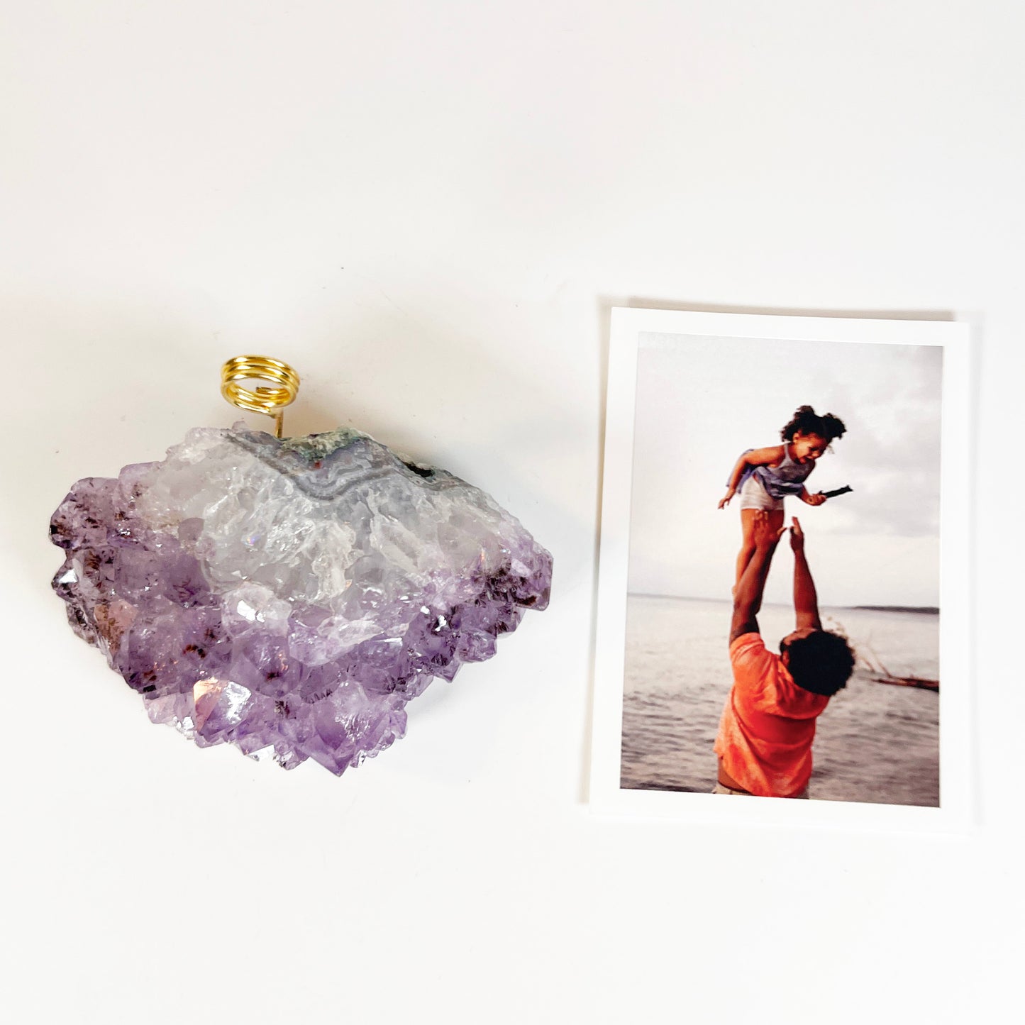 One of a Kind Amethyst Crystal Geode Business Card Holder - Desk Photo Stand