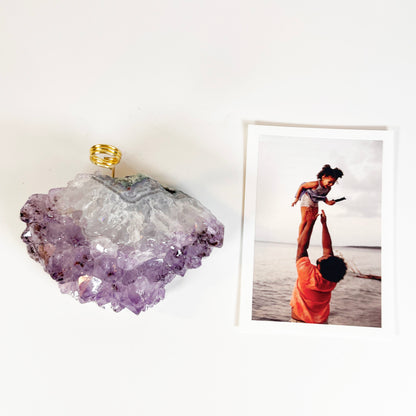 One of a Kind Amethyst Crystal Geode Business Card Holder - Desk Photo Stand