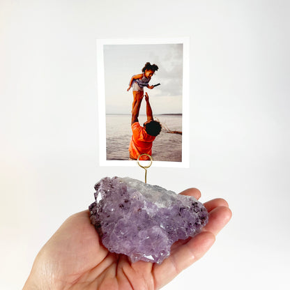 One of a Kind Amethyst Crystal Geode Business Card Holder - Desk Photo Stand