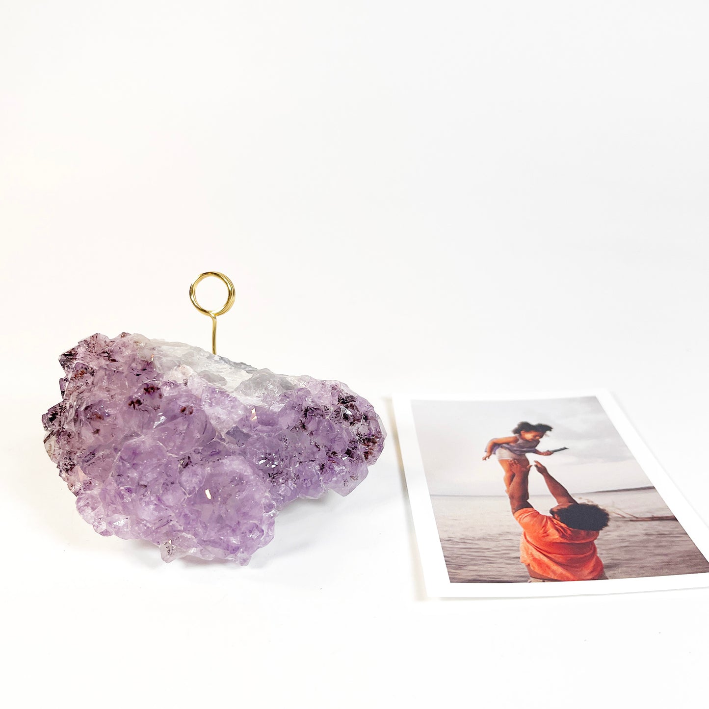 One of a Kind Amethyst Crystal Geode Business Card Holder - Desk Photo Stand