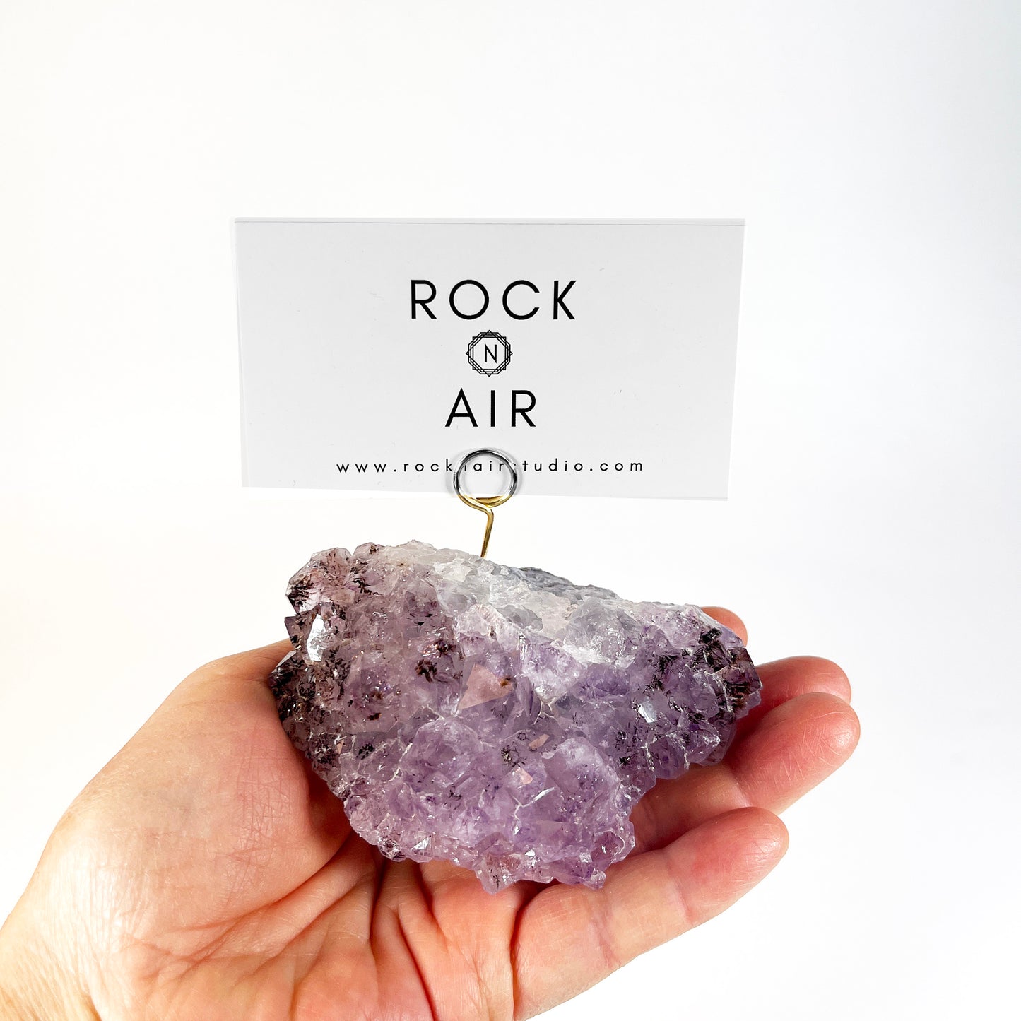 One of a Kind Amethyst Crystal Geode Business Card Holder - Desk Photo Stand